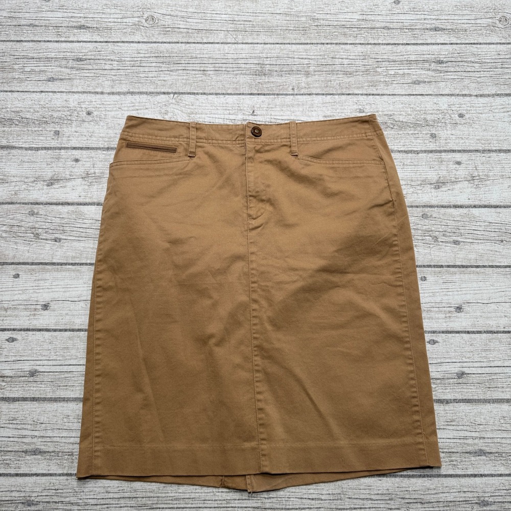 Lauren Ralph Lauren Chino Skirt Women's 8 Brown Khaki Stretch Cotton Knee Length
